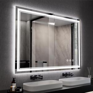 Bathroom Mirror, 44x30 Inch Gradient Front and Backlit Smart Mirror, 3 Colors Dimmable CRI>90 Double Lights, IP54 Enhanced Anti-Fog, Hanging Plates Wall Mount LED Mirror