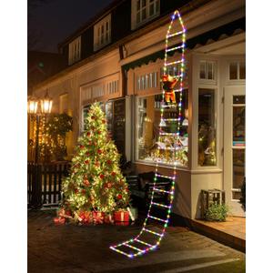Christmas Decorations LED Ladder Lights with Climbing Santa Claus, 10ft Indoor Christmas Decorative Light - 8 Modes Xmas Lights Tree for Home Holiday Wall Window Xmas Decor (Multicolor)