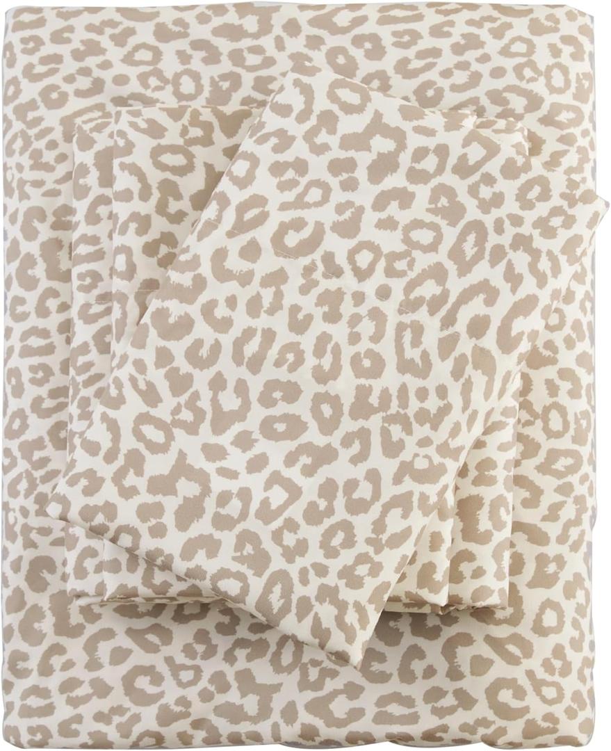 Twin Leopard Sheets, Beige Cheetah Pattern Sheets with Elastic Corner Straps, Cozy Soft Animal Print Bedding