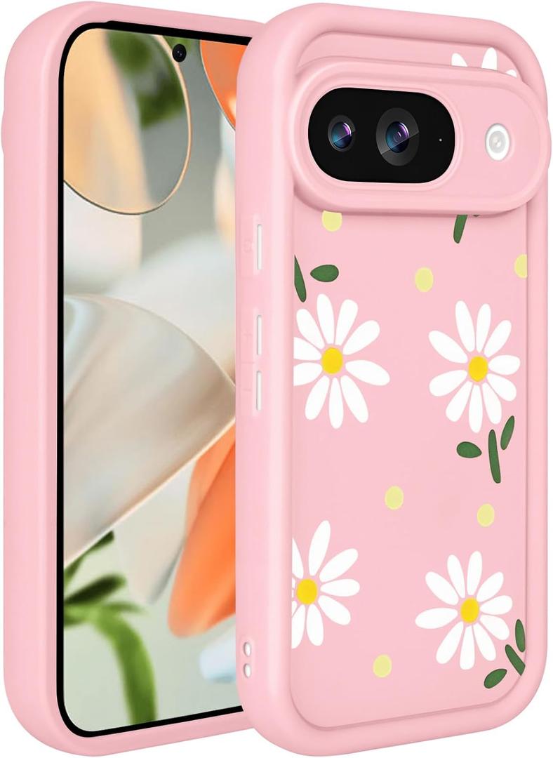 Case for Google Pixel 9,Creative Flower Pattern Slim Case for Women Girls,Enhanced Camera Protection Shockproof Soft TPU Protective Cover for Google Pixel 9-Pink