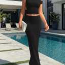 Trendy Queen Skirt Sets Women 2 Piece Going Out Dressy Outfits 2026 Summer Sexy Maxi Bodycon Dress Off The Shoulder Crop Tops (Black, S)