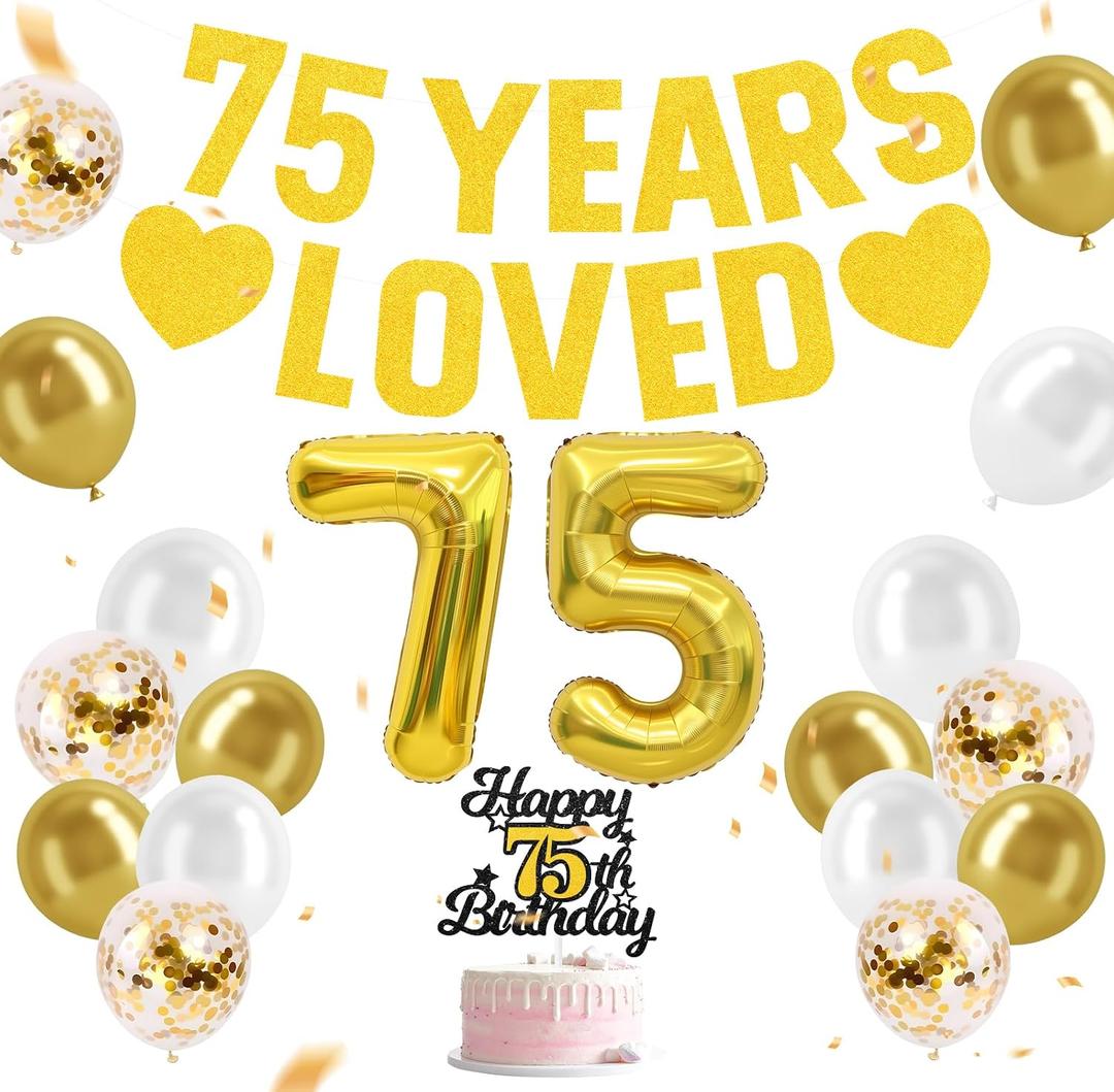75th Birthday Decorations for Men and Women Gold Party Decorations