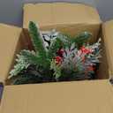 60 Pcs Christmas Artificial Green Pine Needles, Christmas Floral Picks Artificial Holly Red Berry Twig Stem Pine Snowy Cone Branches Garland Bulk for Xmas Tree Craft Holiday Winter (Elegant Style)