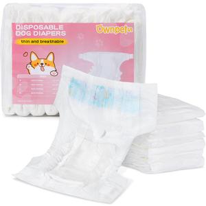 Ownpets Pet Disposable Female Dog Diapers - Doggie Diapers Waist Full-Wrapped, Super Absorbent, Anti-Leakage Protection, Fit for Female Dog in Heat, Excitable Urination or Incontinence, Medium 12 PCs