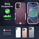 Magnetic for iPhone 16 Case,Heavy Duty Magnetic Phone Case, with 2X Tempered Glass Screen Protecto, Phone Cover for iPhone 16 6.1 Inch (WineRed/Pink-MAG)