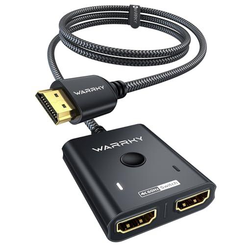 HDMI Switch 2 in 1 Out 4K@60Hz, WARRKY [3.3ft Fixed Braided HDMI Cable, Aluminum Case, HDCP 2.2] Bidirectional 2x1 Switcher (Not Splitter) Compatible for PS5/4, Nintendo Switch, Fire Stick – Black