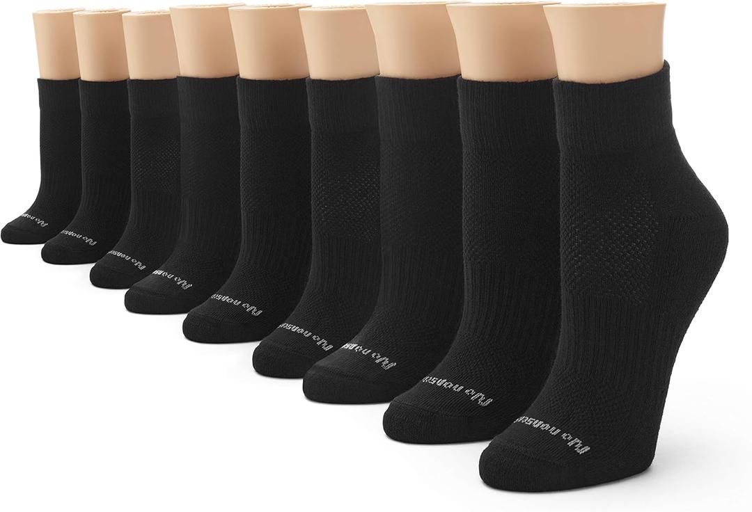 No nonsense Womens Cushioned Mesh Quarter Top Ankle Socks - Premium Comfort for Women (4-10, Black - 9 Pair Pack)