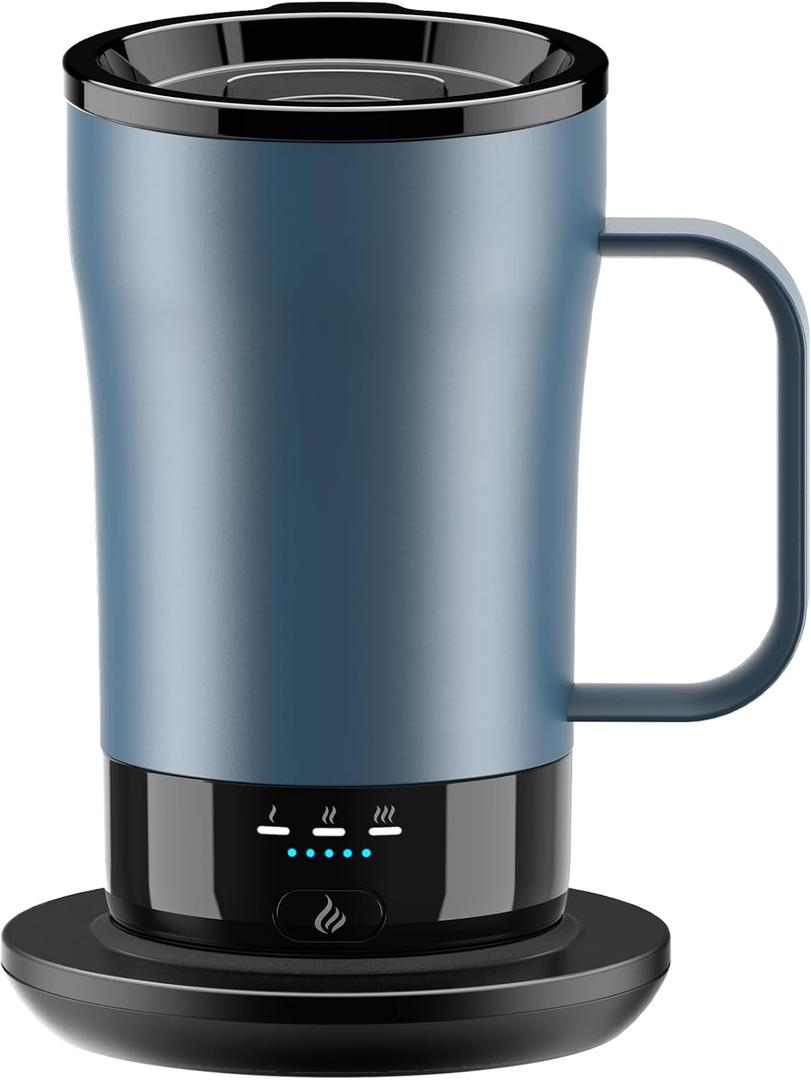 Self-Heating Coffee Mug, 14oz Heated Coffee Mug - Rechargeable Temperature Control Coffee Mug Keep Coffee Hot, Smart Mug Great Gift for Coffee Lovers & Slow Sippers (Steel Blue)