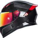 Carbon Fiber Full Face Motorcycle Helmets with Spoiler Sport Touring Street Motorcycle Helmet - Bluetooth Ready Speaker Pockets (M, Red)