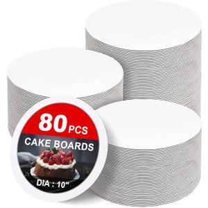 80Pack Cake Boards 10 inch Round White Cake Circles Rounds Base FoodGrade Cardboard Cake Board for Cakes, Christmas, Bread, Desserts（Thin and strong）