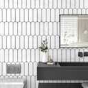 Wallercity 10-Sheets White 3D Kitchen Tiles Peel and Stick Backsplash Glossy Vinyl Tile Stickers Waterproof 12''x12'' Self Adhesive Stick on Backsplash for Bathroom Thick Subway Tile Back Splash