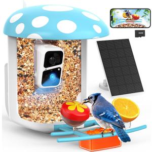Smart Bird Feeder with Camera 2K Live Real-Time Alert AI Identify with 32G Card DIY Attachments Camera Bird Feeder Solar Powered Wireless Outdoor Birdwatching Gift for Birds Lover, Blue