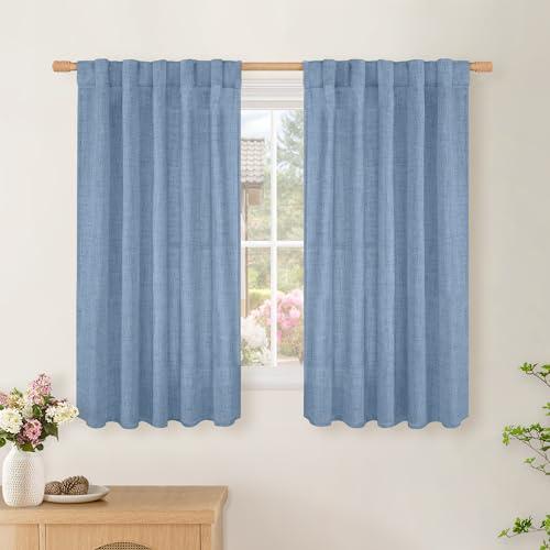 BGment Denim Blue Linen Curtains 48 Inch Length for Short Windows, Light Filtering Drapes Textured Rustic with Rod Pocket Back Tab for Office Bedroom Bathroom Country, 2 Panels Set, 42 Inch Wide BGment Denim Blue Linen Curtains 48 Inch Length for Short Windows, Light Filtering Drapes Textured Rustic with Rod Pocket Back Tab for Office Bedroom Bathroom Country, 2 Panels Set, 42 Inch Wide