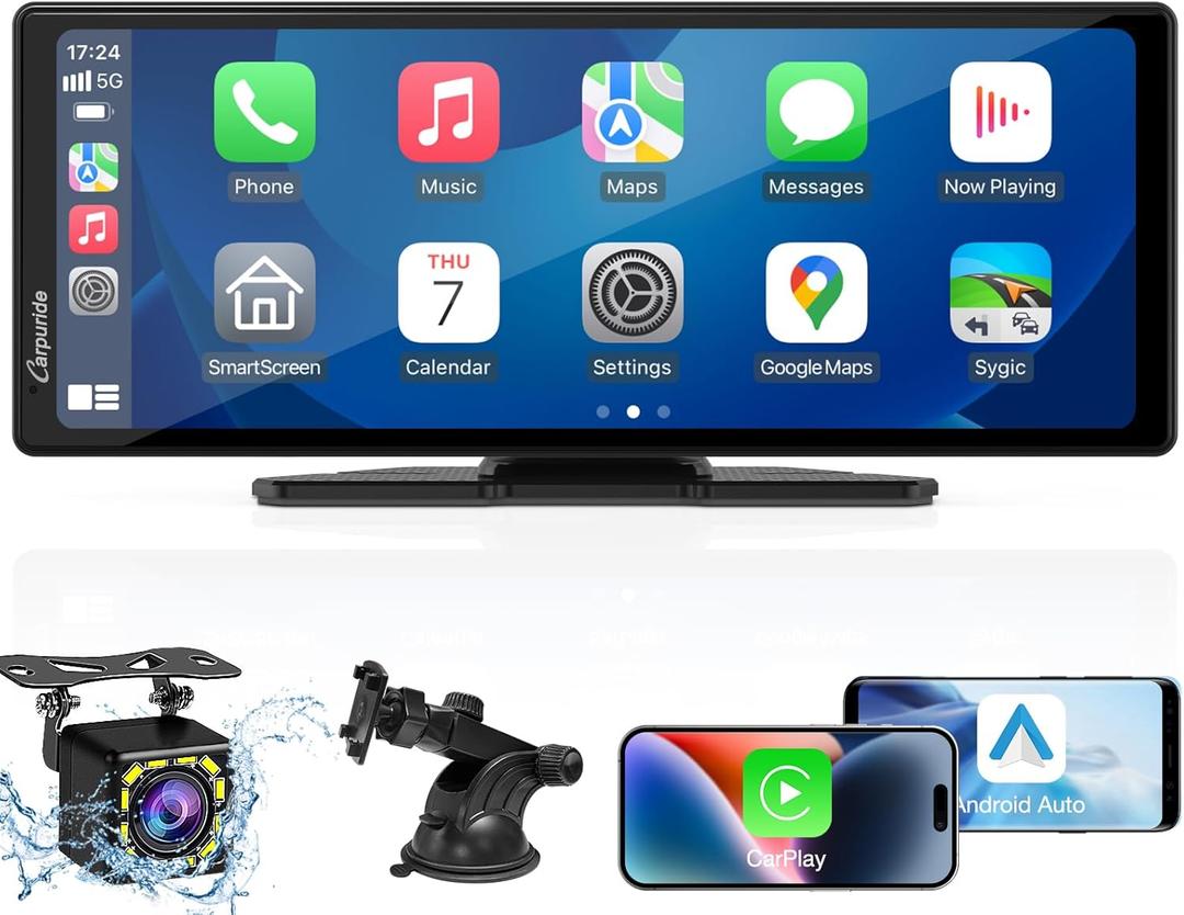 CARPURIDE 9.26 Inch Carplay Screen for Car, Compatible with Wireless/Wired Apple CarPlay, Android Auto and Mirror Link - Bluetooth Audio, Navigation,Siri, FM, AUX, C92 with Backup Cam