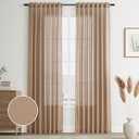 Joywell Burlap Tan Back Tab Rod Pocket Linen Curtains 96 Inches Long 2 Panels for Living Room Bedroom Neutral Boho Farmhouse Rustic Light Filtering Semi Sheer Curtains Window Treatment 52x96