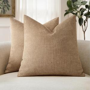 MIULEE Pack of 2 Decorative Throw Pillow Covers Soft Chenille Throw Pillows Solid Textured Cushion Covers for Couch Sofa Bedroom Living Room 22x22 Inch,Starfish Khaki Camel