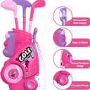 Liberry Toddler Golf Set with Putting Mat for 2 3 4 Years Old Boys Girls, Upgraded Kids Golf Cart with Unique Shoulder Strap Design, Indoor and Outdoor Golf Toys Gifts (Pink)