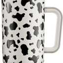 Meoky 40 oz Tumbler with Handle and Straw, Tumbler with Lid and Straw, Insulated Stainless Steel Travel Mug, 100% Leak-proof, Keeps Cold for 34 Hours or Hot for 10 Hours (Cow)