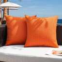 Kevin Textile Fall Outdoor Waterproof Throw Pillow Covers Pack of 2 Weaving Texture Water Resistant Outside Decorative Cushion Covers for Garden Patio Tent Balcony Bench Couch Sofa 16x16 Inch, Orange