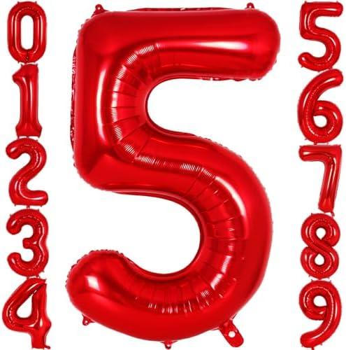 Red Number 5 Balloon 40 Inch, Big Large Foil Helium Number Balloons, Jumbo Giant Mylar Number 5 Balloons for 5 Year Old Birthday Red Party Decorations Supplies Anniversary