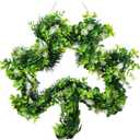 St Patricks Day Shamrock Wreath for Front Door St Patricks Day Decorations 17 Inches Artificial Lucky Shamrock Door Wreath Handmade Irish Sign with Grass Green Decorations for Home Window
