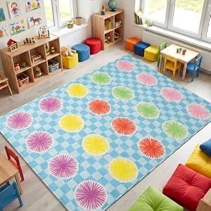 Breling Classroom Carpets Playmat Rugs 6x9 ft Kids Classroom Rugs with Rubber Backing Circles Children's Seating Nursery Play Mat for Preschool Elementary Playroom Kindergarten