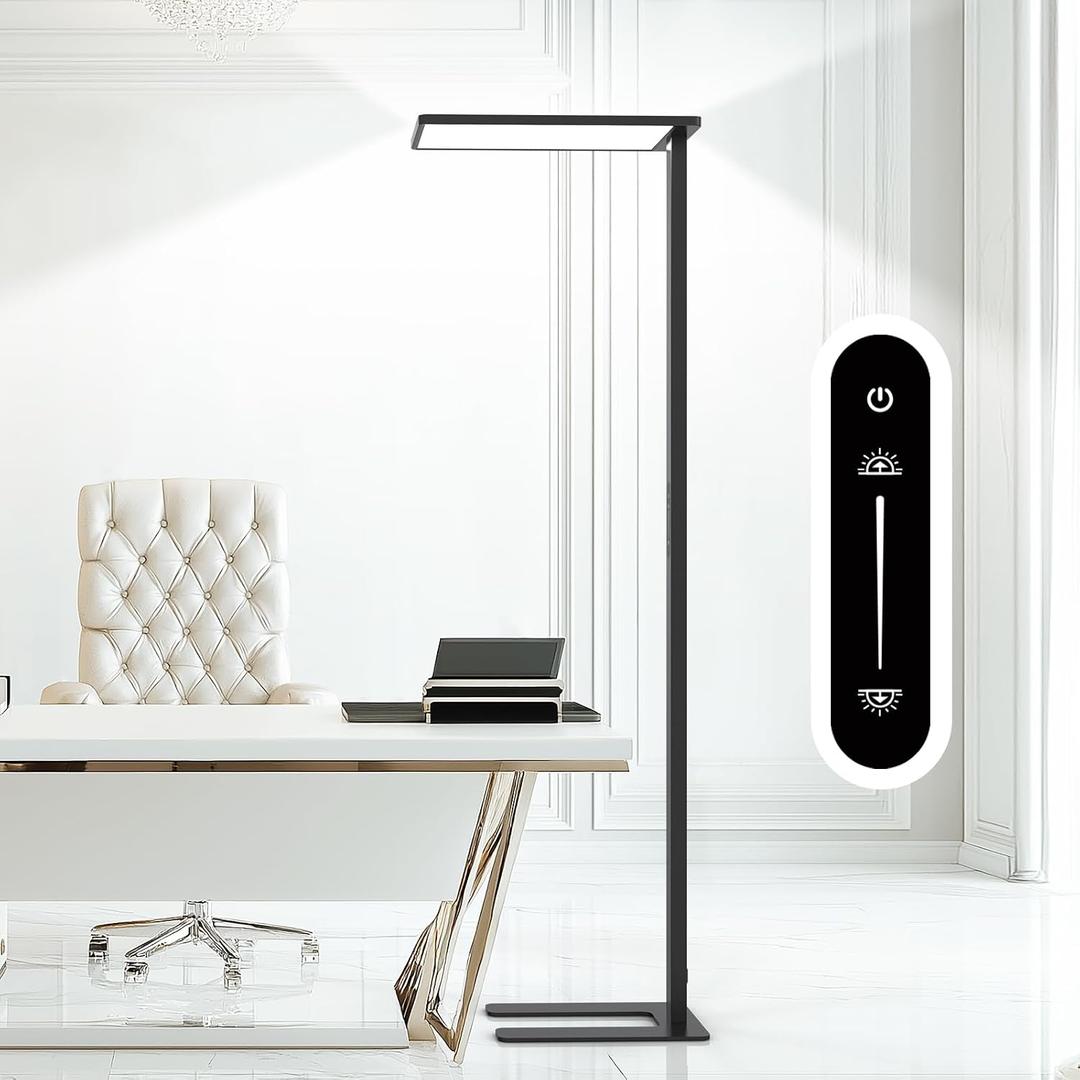 STERREN Modern LED Floor Lamp, 10000LM Touch Dimming Standing Lamp, 4000K Full Spectrum Eye-Care Reading Light Floor Standing, 76.8" Tall Lamp for Study Room, Office, Living Room, Bedroom (Black)
