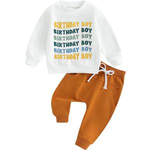 Kayotuas Toddler Baby Boy First Birthday Outfit Birthday Boy Shirt and Pants Jogger Set 2 Piece Infant Cute Fall Winter Clothes (White Birthday Boy Sweatshirt+Brown Pants, 2-3 Years)