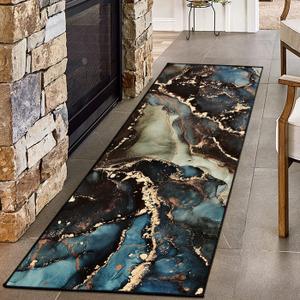 Hallway Runner Rug, Luxury Modern Abstract Marble Texture Carpet for Entryways Hallways Bedroom Laundry Room Kitchen Floor Runner (Green, 2x6 Ft)