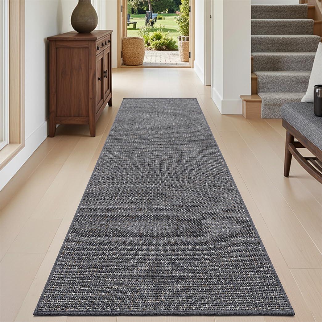 DEXI Runner Rug for Hallway 2'6''x7', Non Slip Entryway Carpet with Rubber Backing, Dirt Trapping Farmhouse Runner Rugs for Indoor Hall Kitchen Bedroom Bathroom Laundry Room, Grey
