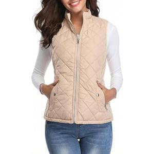 Fuinloth Women's Lightweight Warm Puffer Quilted Vest - 4-Pockets Stand Collar Zip Gilet, Fall Winter Outerwear Small