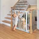 Babelio Baby Gate for Doorways and Stairs, 26''-40'' Auto Close Dog/Puppy Gate, Easy Install, Pressure Mounted, No Drilling, fits for Narrow and Wide Doorways, Safety Gate Door for Child and Pets (White)