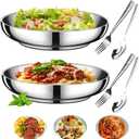 2PCS Stainless Steel Dinner Plates 8.7" Double Layered 18/8 Metal Round Dinner Plates Unbreakable with 2 Spoons & Forks, Dishwasher Safe, Heat-Resistant for Indoor/Outdoor Use, Camping Everyday Meals