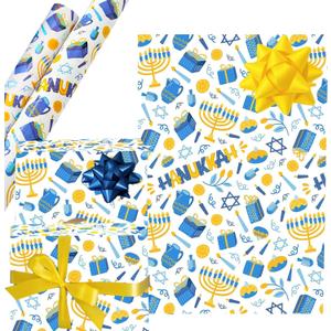 3 x The Dreidel Company Happy Hanukkah Hanukkah Design Gift Wrap Paper Chanukah 17.5" X 180" In, 15 Ft. Long Each, 2 Rolls