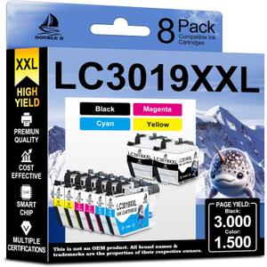 DOUBLE D LC3019 XXL Compatible Replacement for Brother LC3019 LC3019XXL Ink Cartridges Super High Yield for Brother MFC-J6930DW MFC-J6530DW MFC-J5330DW MFC-J6730DW (2BK,2C,2M,2Y) 2 Pack of 8