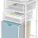Rolling File Cart with 3 Storage Drawers, Wood & Mesh Hanging File Folder Organizer with Wheels Under Desk, File Cabinets for Home Office, 11.81" D x 14.8" W x 25.39" H, White