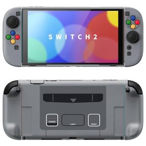 PlayVital Protective Case for Nintendo Switch 2 with Extra Stand | Ultra-Slim Dockable Hard Shell, Split Joycon Cover, Button Caps & Thumb Grips | Pattern Series, SFC SNES Classic EU Style
