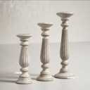 3 x Wood Candle Holders (Set of 3) Hand Carved Decorative Candle Holders for Living Room, Table Centerpiece, from Wood, White wash Finish - 12", 15", 18"