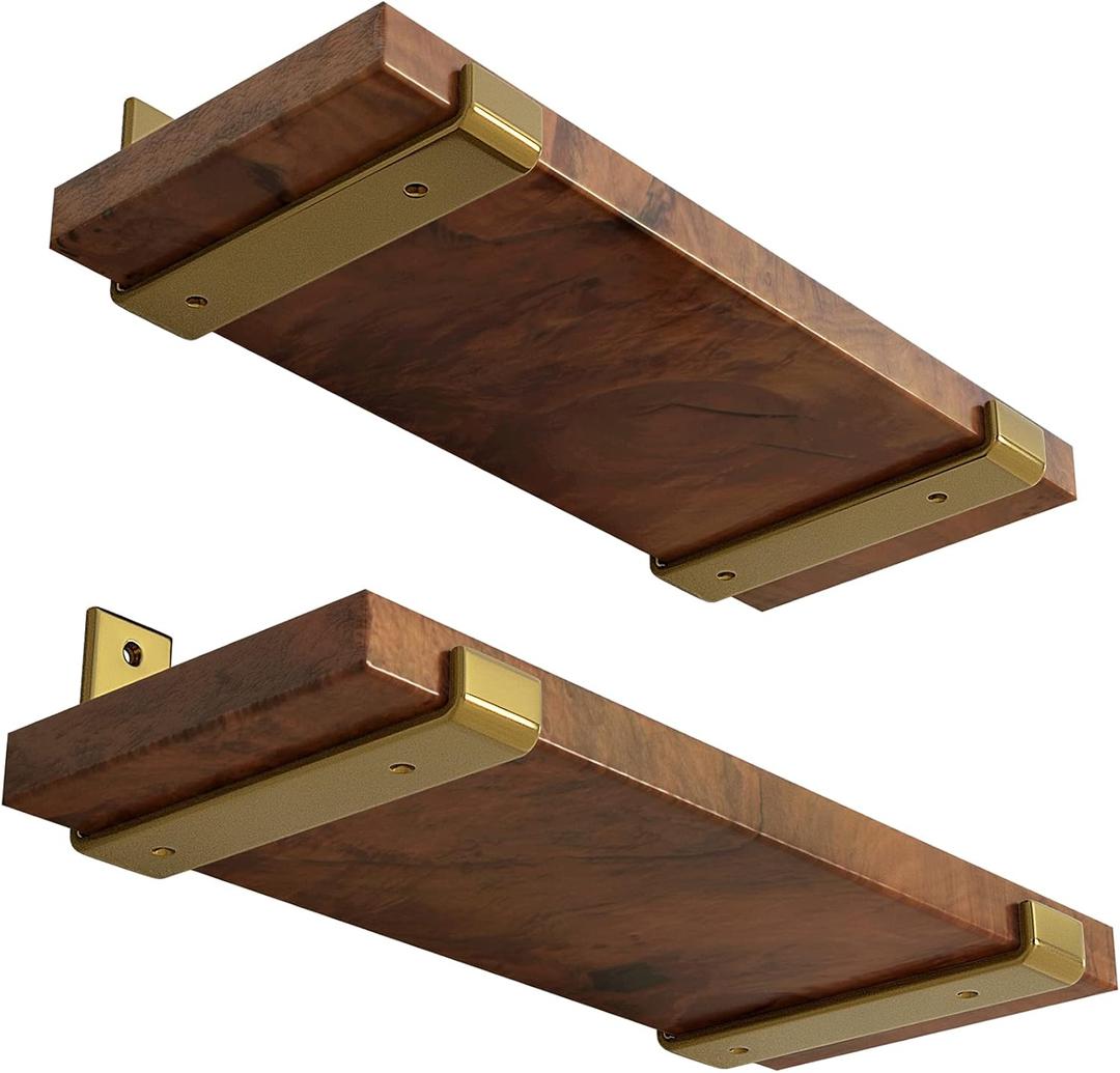 LEOPO 8 inch Shelf Bracket for DIY Floating Shelf, 1/5 inch Thick Heavy Duty Bracket, 4 Pack, Golden