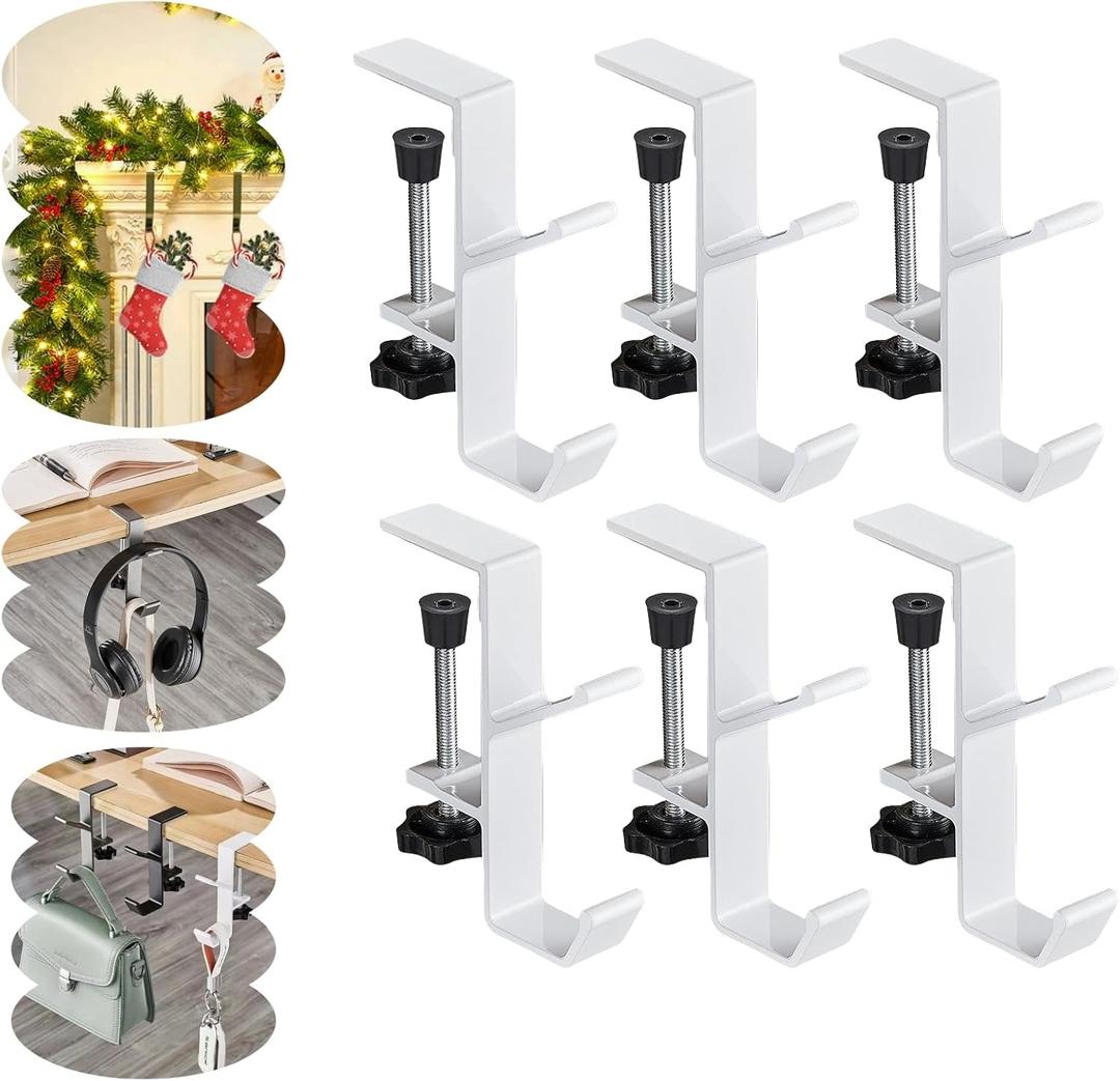 Fireplace Garland and Stocking Holder, 2 in 1 Mantel Hangers, Essential Christmas & Xmas Decoration (White, 6pcs)