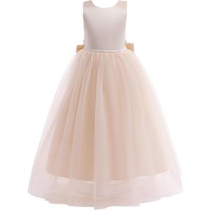 Flower Girls Satin Bridesmaid Dress V Open Back Long A Line Wedding Pageant Dresses Princess Party Ball Gown Size 06