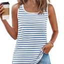 ZESICA Women's Summer Casual Striped Tank Top Sleeveless Scoop Neck Loose Fit Color Block Tops 2026 Fashion Clothes,Blue,X-Large