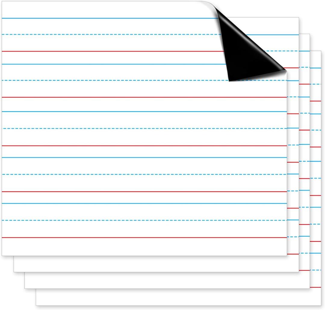 Patelai 4 Pcs Jumbo Magnetic Notebook Paper for Classroom Large Magnetic Handwriting Lined 22 x 17 Inch Dry Erase Sentence Strips for Whiteboard Accessories Dry Erase Notebook Poster for Teacher