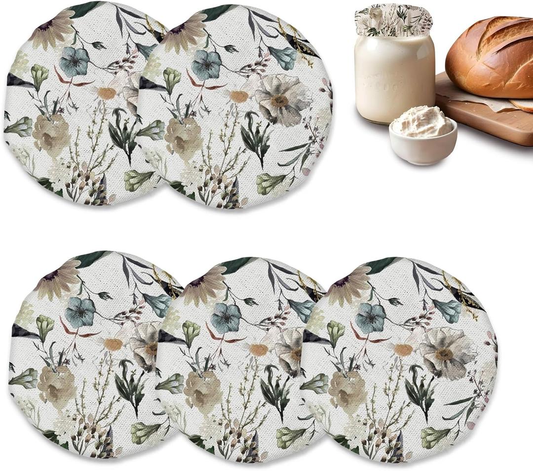Cloth Covers for Sourdough Starter Jars, Vintage Floral Heat Preservation Cover for Bread, Sewn Cloth Covers (5-Pack)