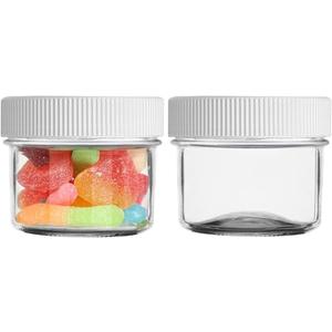 MEM WORLDSHOP Regular Mouth Mason Jars 4 oz - (2 Pack) - Regular Mouth 4-Ounces Mason Jars with White M.E.M Food Storage Plastic Lids - For Storage, Freezing - Leak Proof, Microwave & Diswasher Safe