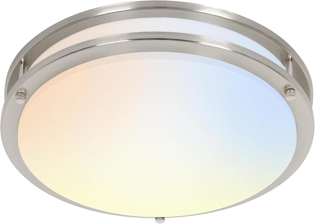 hykolity 16 inch Dimmable LED Flush Mount Ceiling Light Fixture, Brushed Nickel, 36W, 2200LM, 2.7/3/3.5/4K/5K Adjustbale, 120Light Angle, CRI80, Ceiling Lamp for Bedroom, Kitchen, Office, ETL Listed