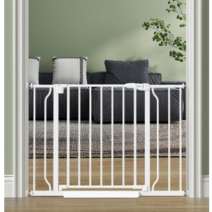 Baby Gate Auto Close,  Dog Gate Indoor for Stairs & Doorways Pressure Mounted Adjustable Pet Gate Indoor, Easy Walk Through No Drilling Child Gate for Baby & Pet Stroller Friendly, White, Up to 55"