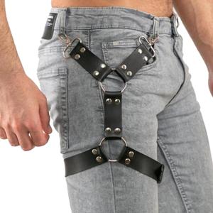 Leather Leg Harness for Men Punk Black Leather Thigh Leg Garter Caged Body Harness Rave Thigh Holster Strap for Women or Men Festival Rave Costume