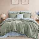 BLOOMHAVEN Queen Comforter Set - 7 Pieces Ruffle Sage Green Bedding Sets, Shabby Chic Farmhouse Bed in a Bag Queen with Ruffle Comforter, Floral Sheets, Pillowcases & Shams