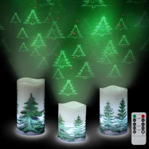 Baquler 3 Pcs Christmas Flameless Candles Projector with Remote Timer - Christmas Tree Projector Lights LED Candles Battery Operated for Xmas Home Indoor Holiday Party Decorations